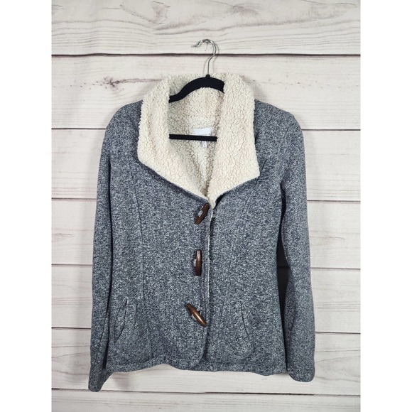 O'Neill Womens Coat Sherpa Soft Toggle Button Cotton Blend Winter‎ Jacket Gray S - Picture 1 of 6